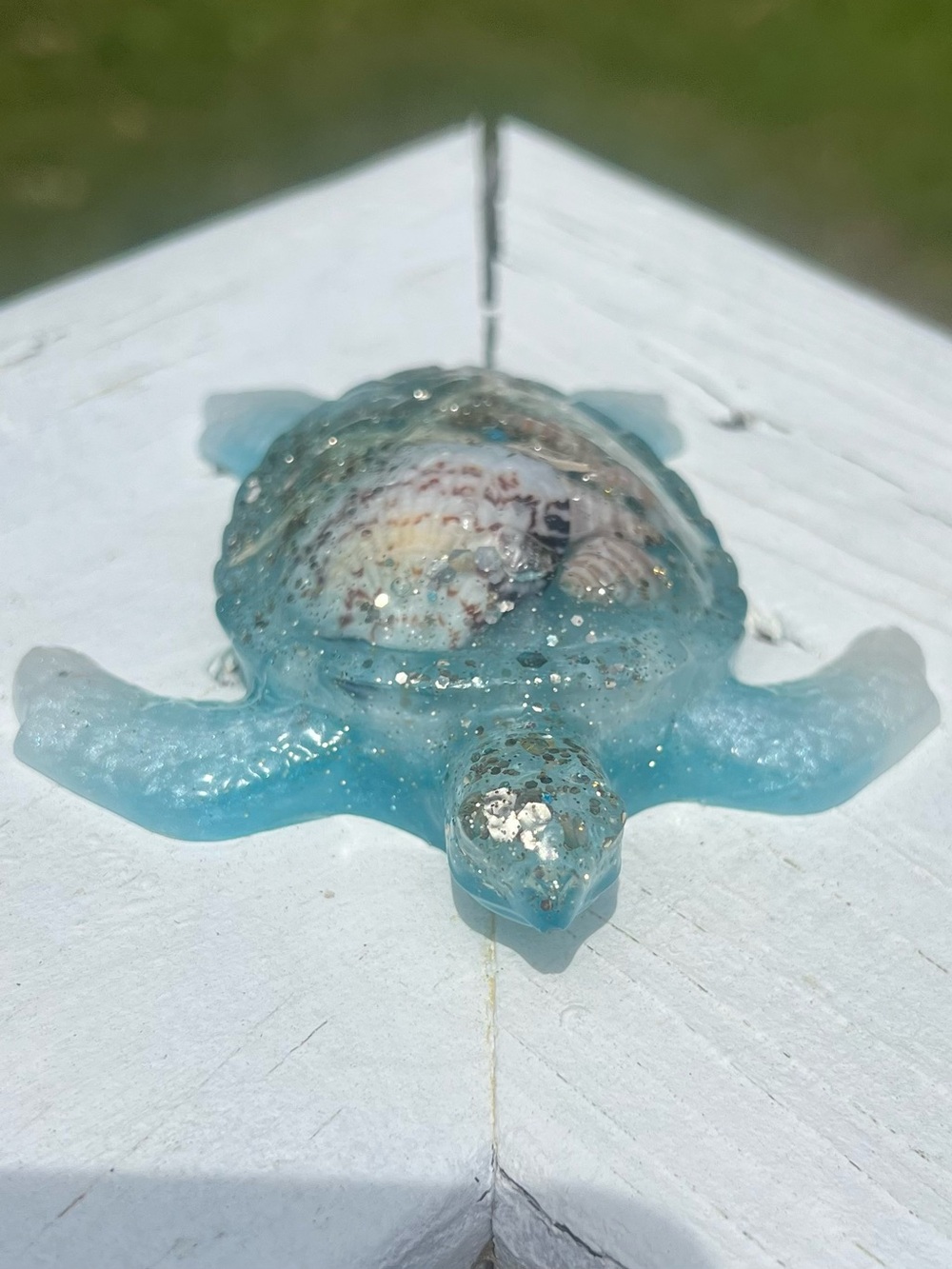 Blue Sea Turtle Resin with Embedded Shells